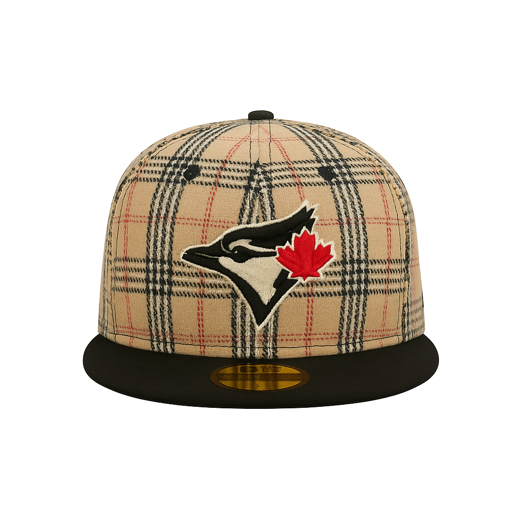 New Era Beige Plaid Blue Jays Green Undervisor 59FIFTY Fitted Hat (Size 8)