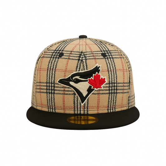 New Era Beige Plaid Blue Jays Green Undervisor 59FIFTY Fitted Hat (Size 8)