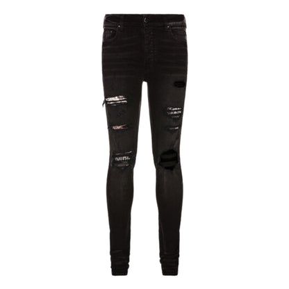 Amiri Hibiscus Artpatch Jeans Aged Black
