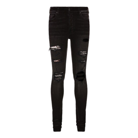 Amiri Hibiscus Artpatch Jeans Aged Black