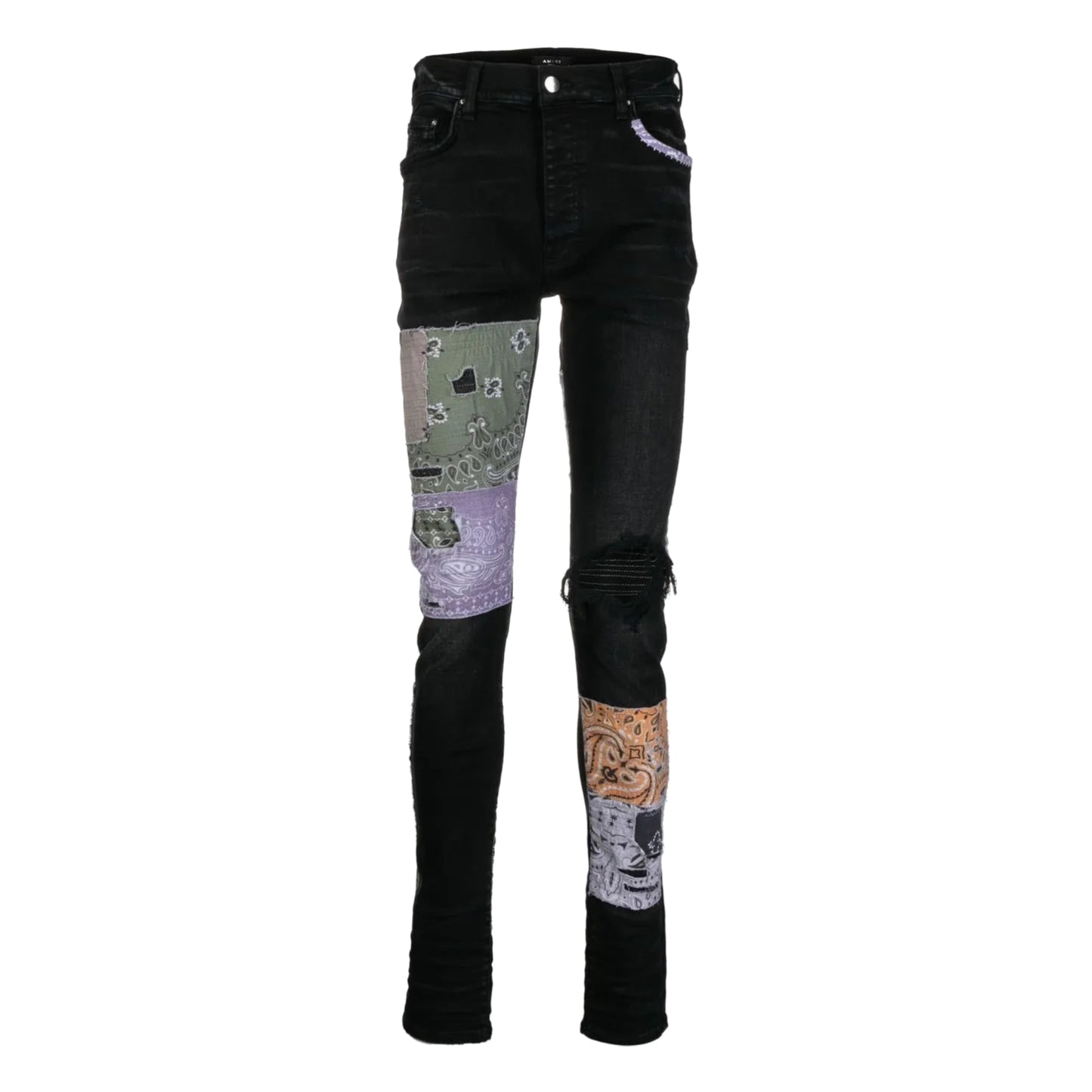Amiri Black Bandana Art Patch Aged Jeans