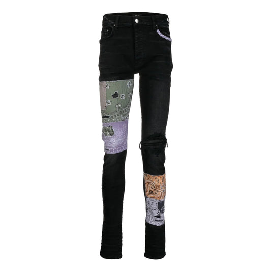Amiri Black Bandana Art Patch Aged Jeans