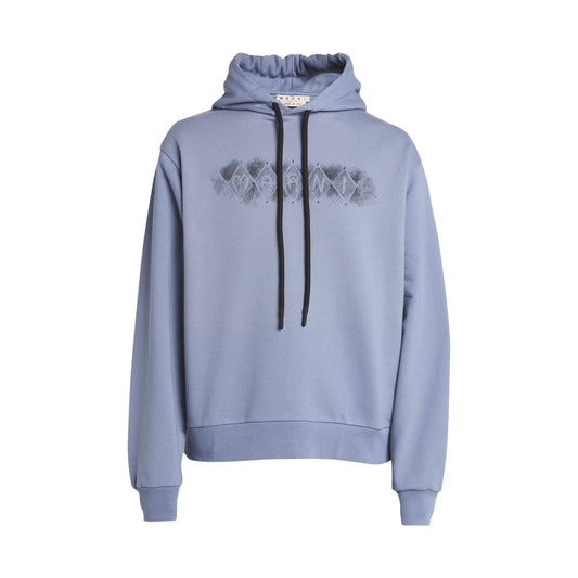 Marni Argyle Logo Hoodie Blue