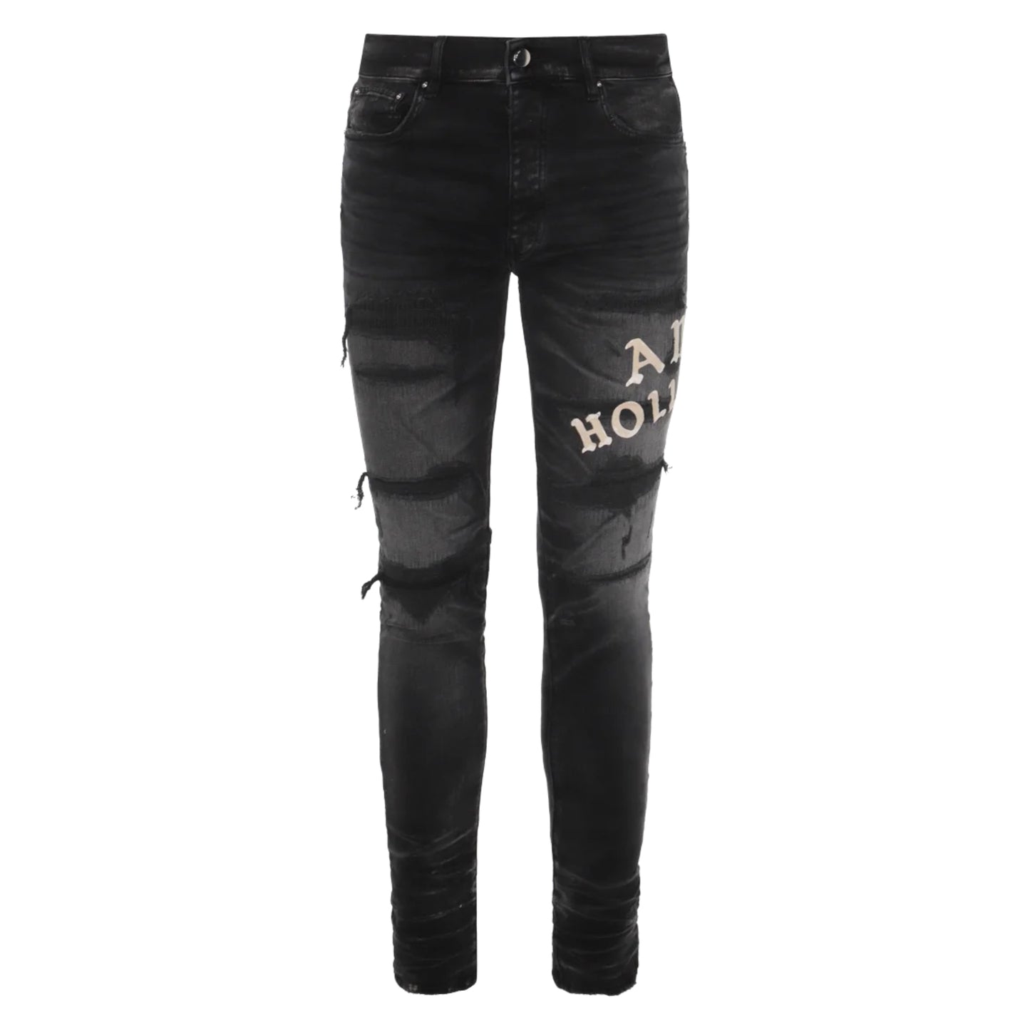 Amiri Hollywood Logo Repaired Jeans Black
