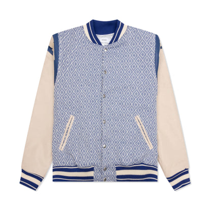Rhude Jacquard Lightning Lambskin Leather Bomber Jacket Blue/Ivory