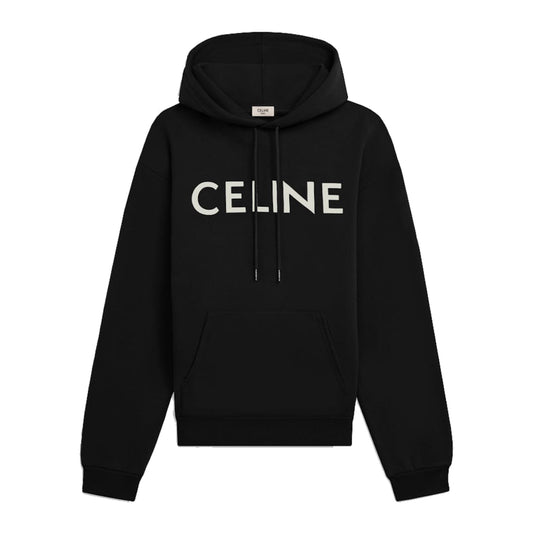 Celine Cotton Fleece Pullover Hoodie Black/White
