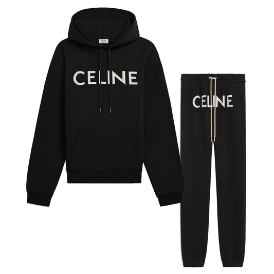 Celine Cotton Fleece Full Set Tracksuit Black/White