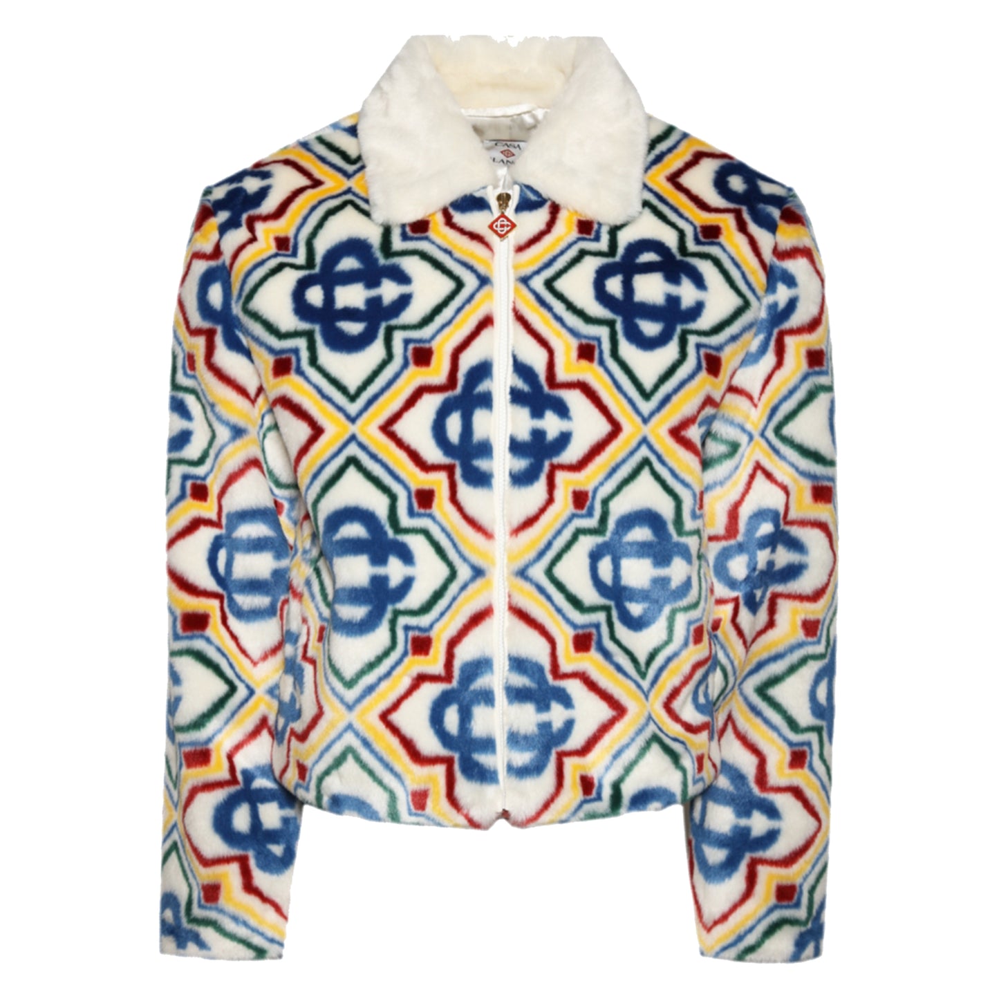 Casablanca Collared Faux Fur Jacket Olympic Diamond Monogram