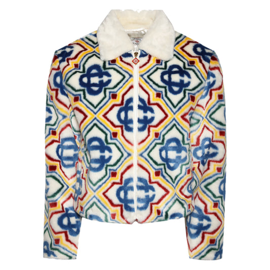 Casablanca Collared Faux Fur Jacket Olympic Diamond Monogram
