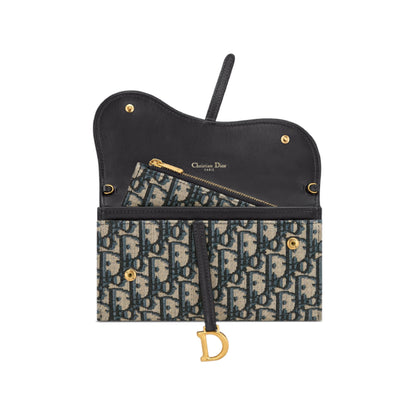 Dior Small Saddle Pouch With Chain Blue Dior Oblique Jacquard