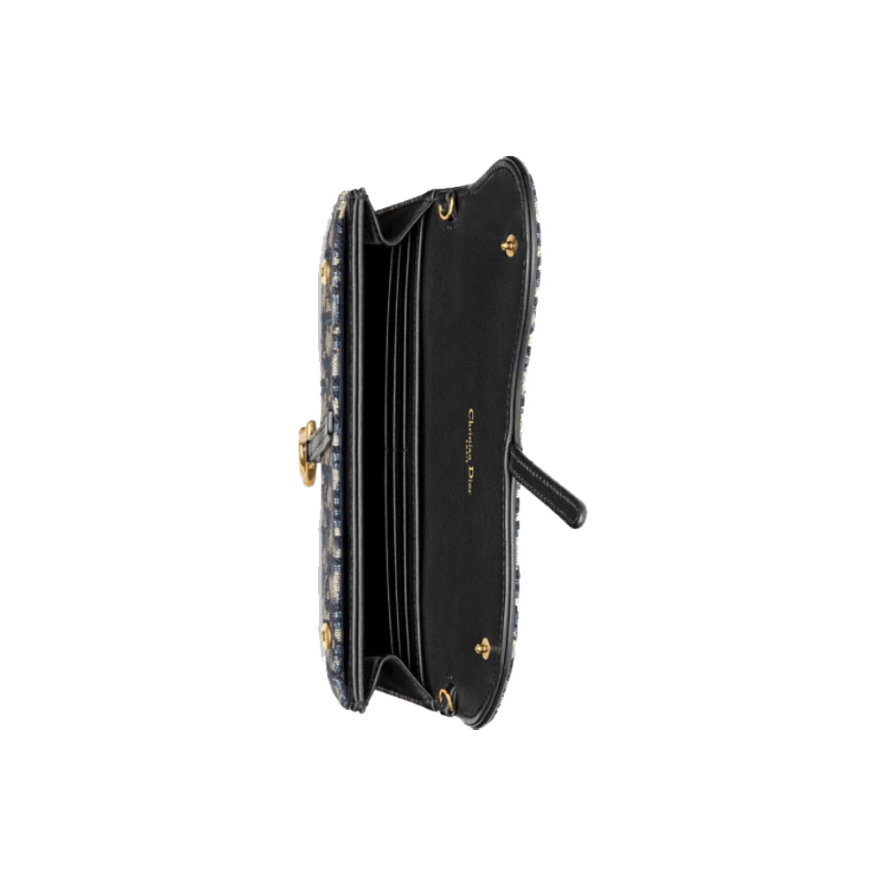 Dior Small Saddle Pouch With Chain Blue Dior Oblique Jacquard