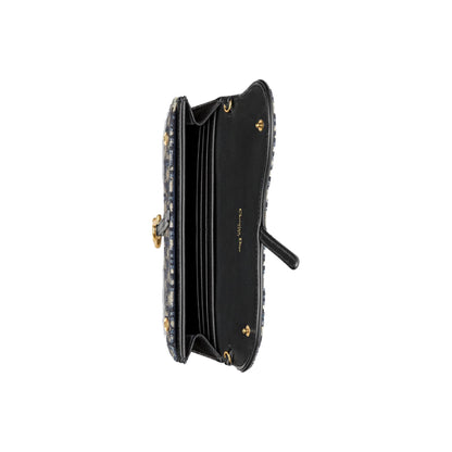 Dior Small Saddle Pouch With Chain Blue Dior Oblique Jacquard
