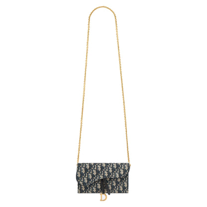 Dior Small Saddle Pouch With Chain Blue Dior Oblique Jacquard