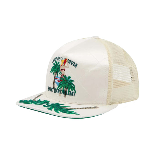 Rhude Palm Tree Quilted Satin Cap Ivory