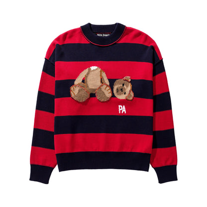 Palm Angels Bear Stripes Crewneck Sweater Navy Blue/Brown