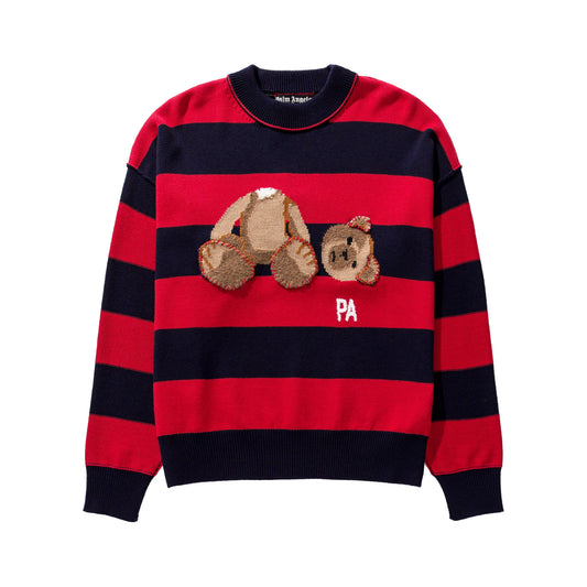 Palm Angels Bear Stripes Crewneck Sweater Navy Blue/Brown