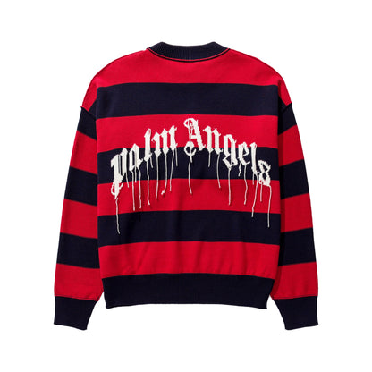 Palm Angels Bear Stripes Crewneck Sweater Navy Blue/Brown