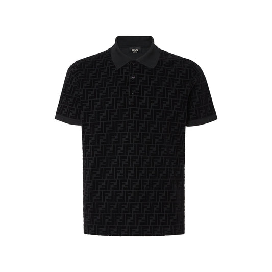 Fendi FF Monogram Jersey Polo Shirt Black