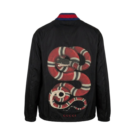 Gucci Kingsnake Back Print Nylon Bomber Jacket Black