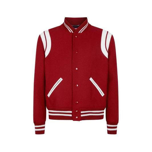 Saint Laurent Wool Teddy Bomber Jacket Red