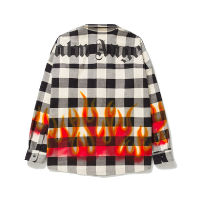 Palm Angels Burning Logo Flames Flannel Overshirt White/Black