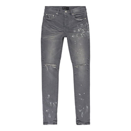 Purple Brand Paint Splatter Worn Knee Slit Jeans Grey