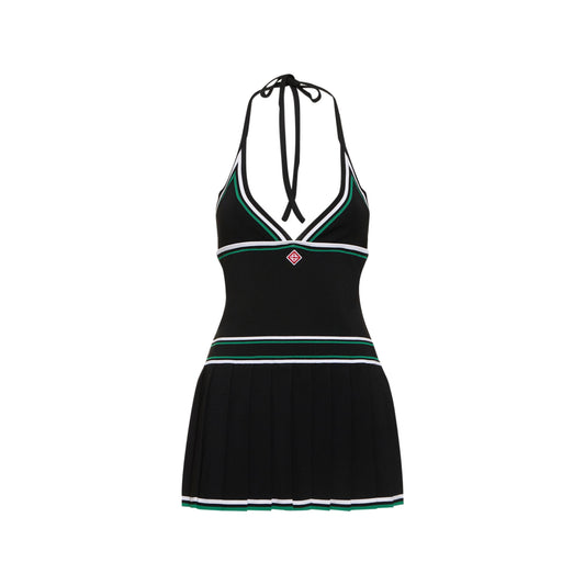 Casablanca Pleated Halter Mini Day Dress Black