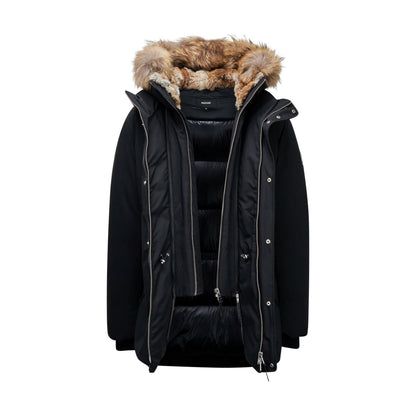 Mackage Edward 2-in-1 Parka With Hooded Bib & Natural Fur Black