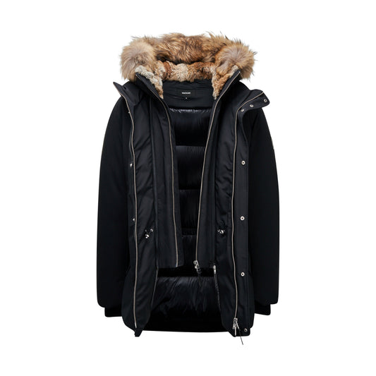Mackage Edward 2-in-1 Parka With Hooded Bib & Natural Fur Black