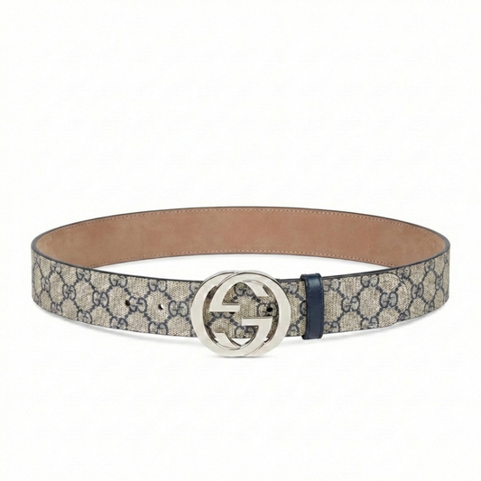 Gucci Interlocking Palladium G Buckle GG Supreme Canvas Belt Beige (Size 90/36)