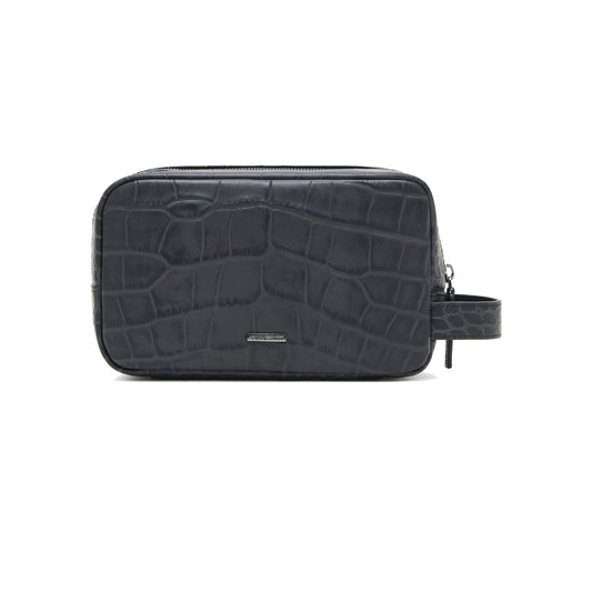 Empirio Armani Crocodile-Embossed Leather Washbag Black