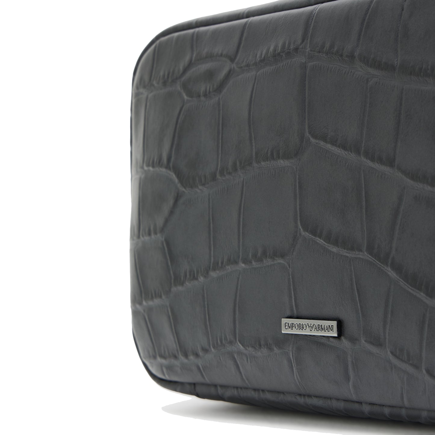 Empirio Armani Crocodile-Embossed Leather Washbag Black