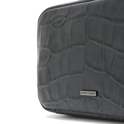 Empirio Armani Crocodile-Embossed Leather Washbag Black
