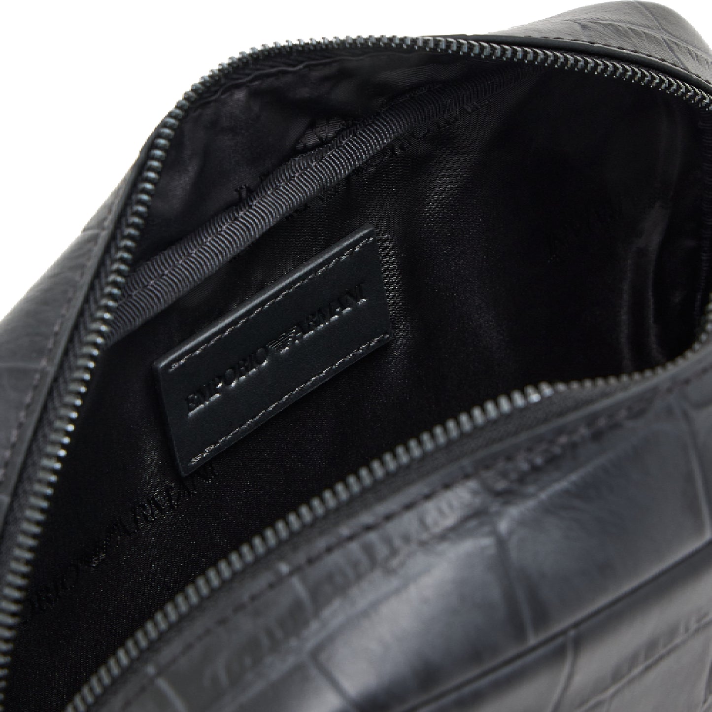 Empirio Armani Crocodile-Embossed Leather Washbag Black
