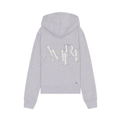 Amiri Staggered Pullover Hoodie Heather Grey