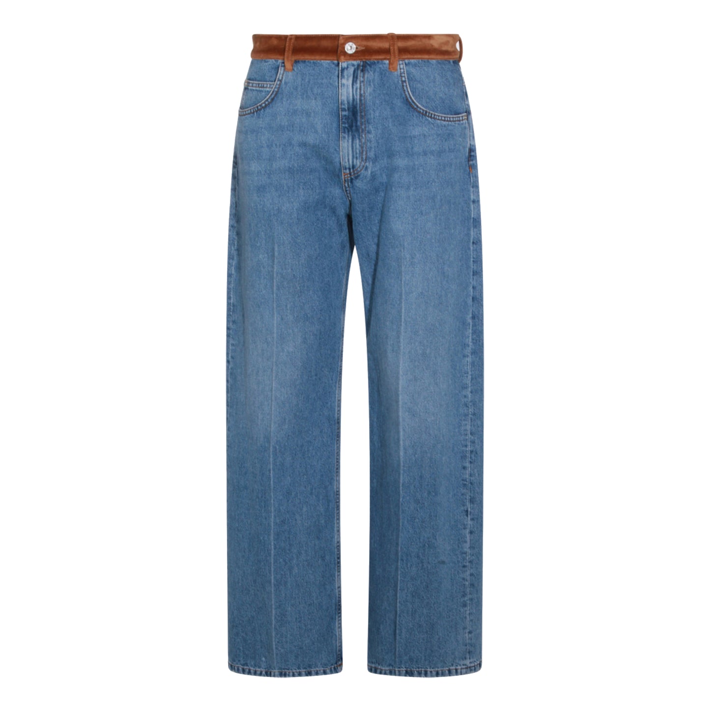 Marni + Slawn and Soldier Straight-Leg Appliquéd Cotton Velvet-Trimmed Jeans Blue