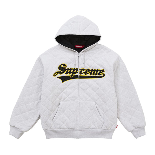 Supreme Quilted Zip Up Hooded Sweatshirt Ash Grey