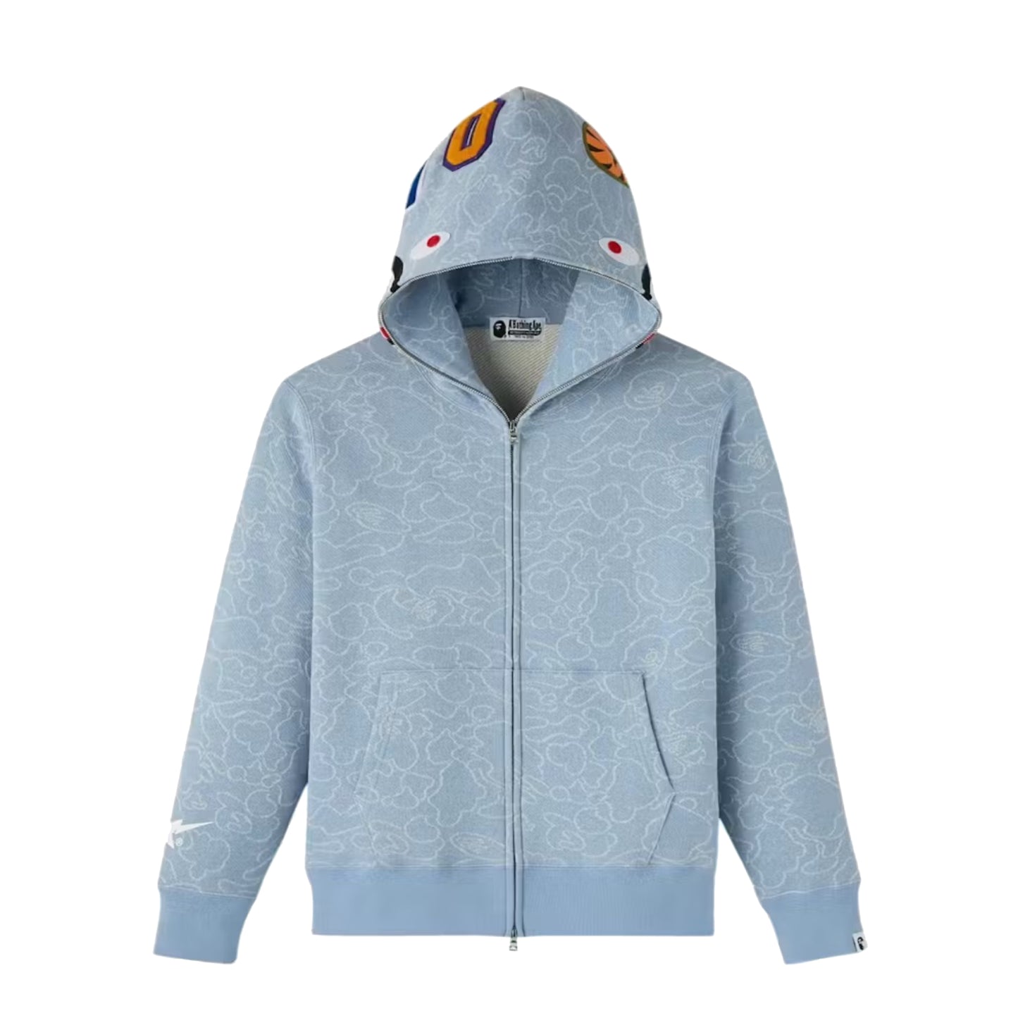 OVO x BAPE Neon 1st Camo Shark Full-Zip Hoodie Light Indigo