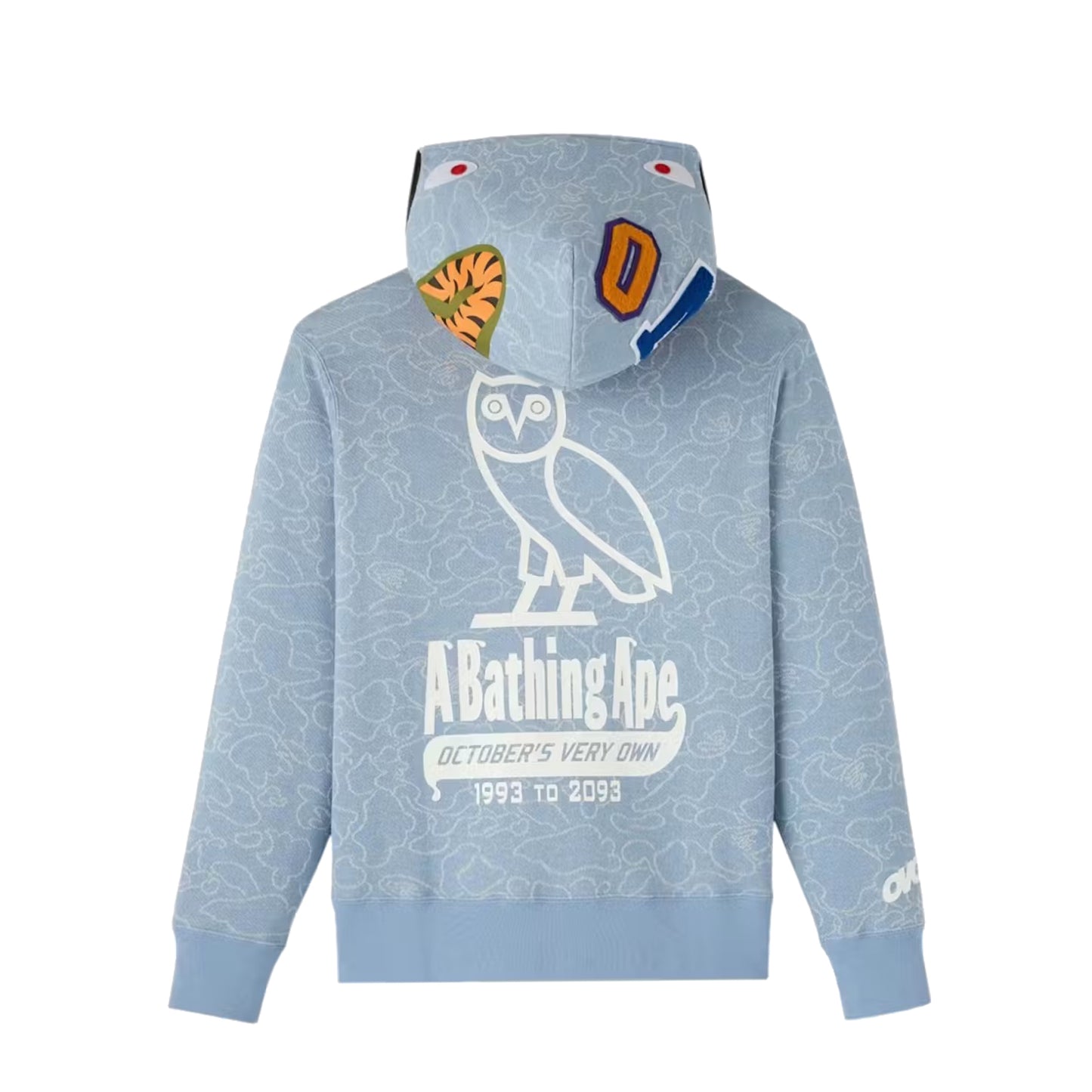 OVO x BAPE Neon 1st Camo Shark Full-Zip Hoodie Light Indigo