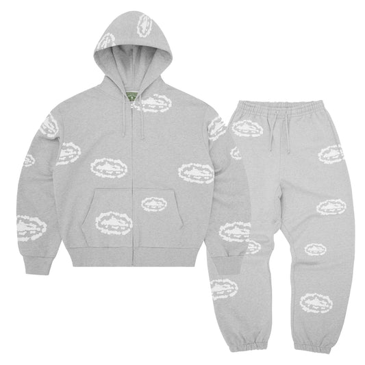 Corteiz x Denim Tears Island Wreath Full Set Tracksuit Heather Grey