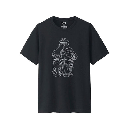 KAWS x Uniqlo x Sesame Street Companion Trash Can Outline Tee Black