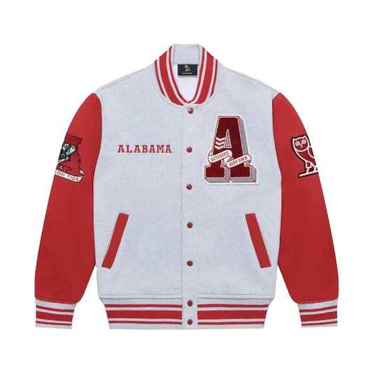 OVO x NCAA Alabama Crimson Tide Fleece Varsity Jacket Heather Grey
