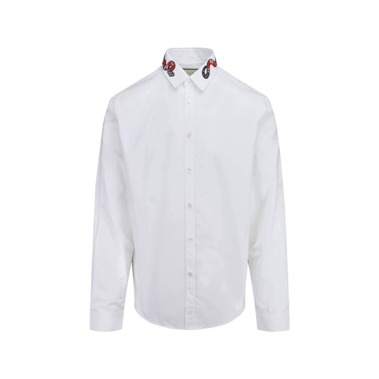 Gucci Snake Appliqué Button Up L/S Shirt White/Red