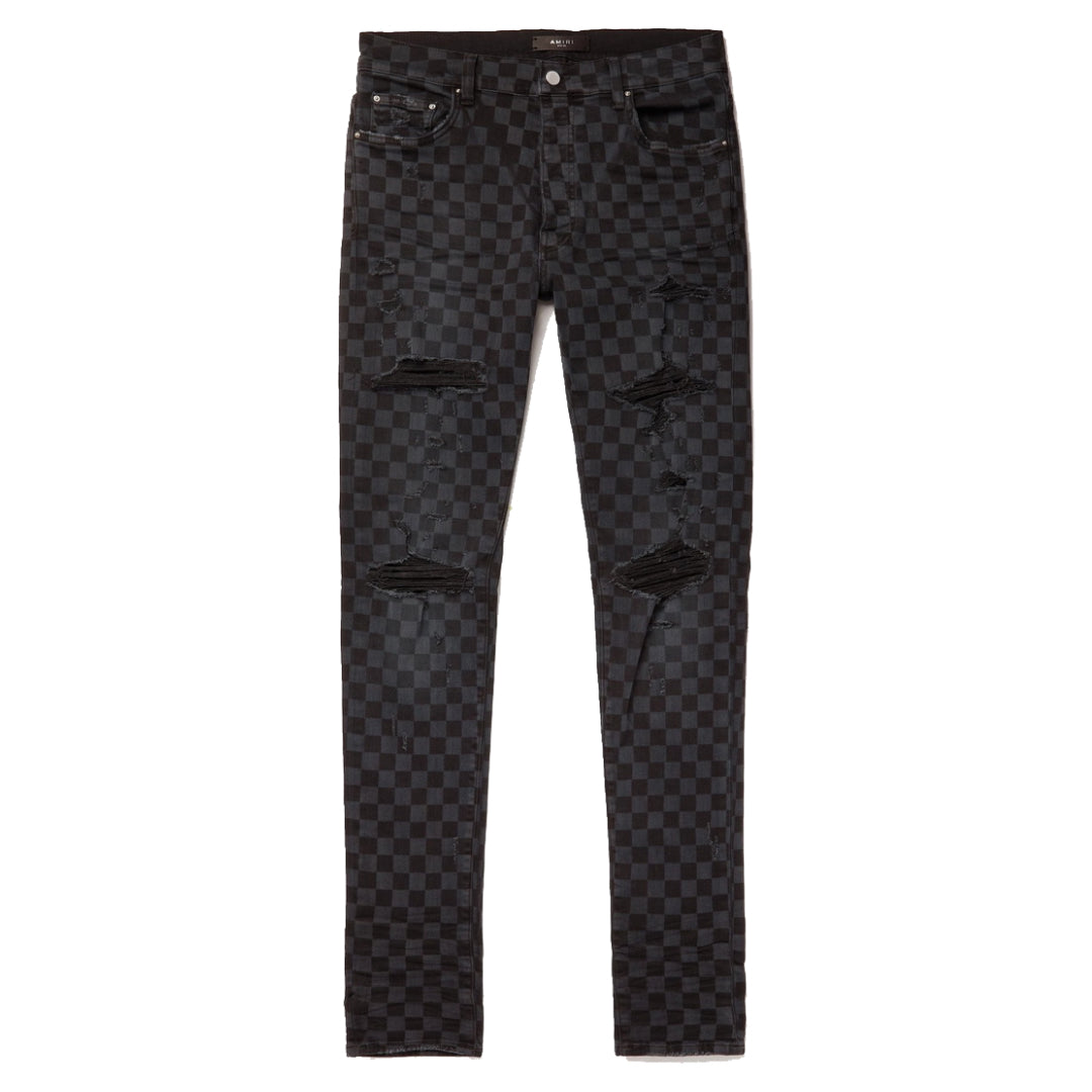 Amiri Black Checkered Distressed Trasher Jeans Black