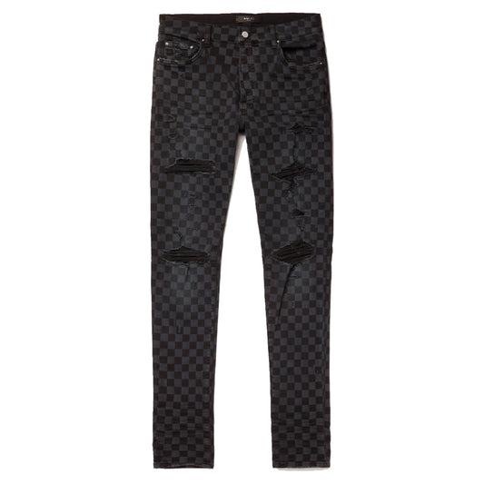 Amiri Black Checkered Distressed Trasher Jeans Black