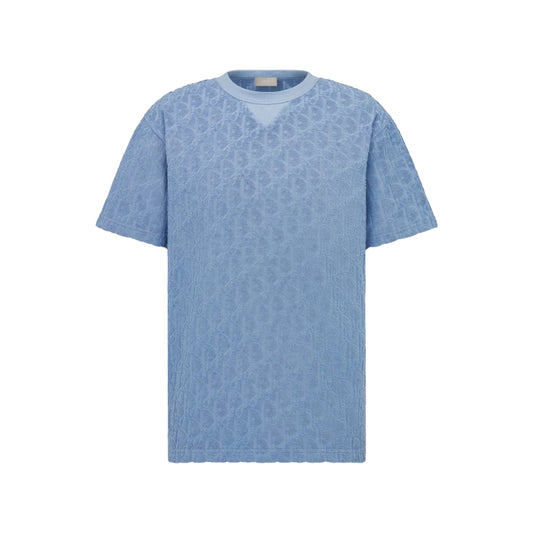 Dior Oblique Relaxed Fit Terry Cotton Jacquard T-Shirt Blue