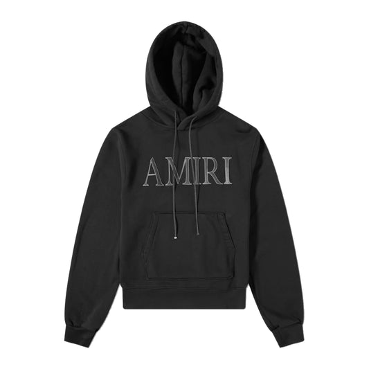 Amiri Leather Stitch Logo Pullover Hoodie Black/Black