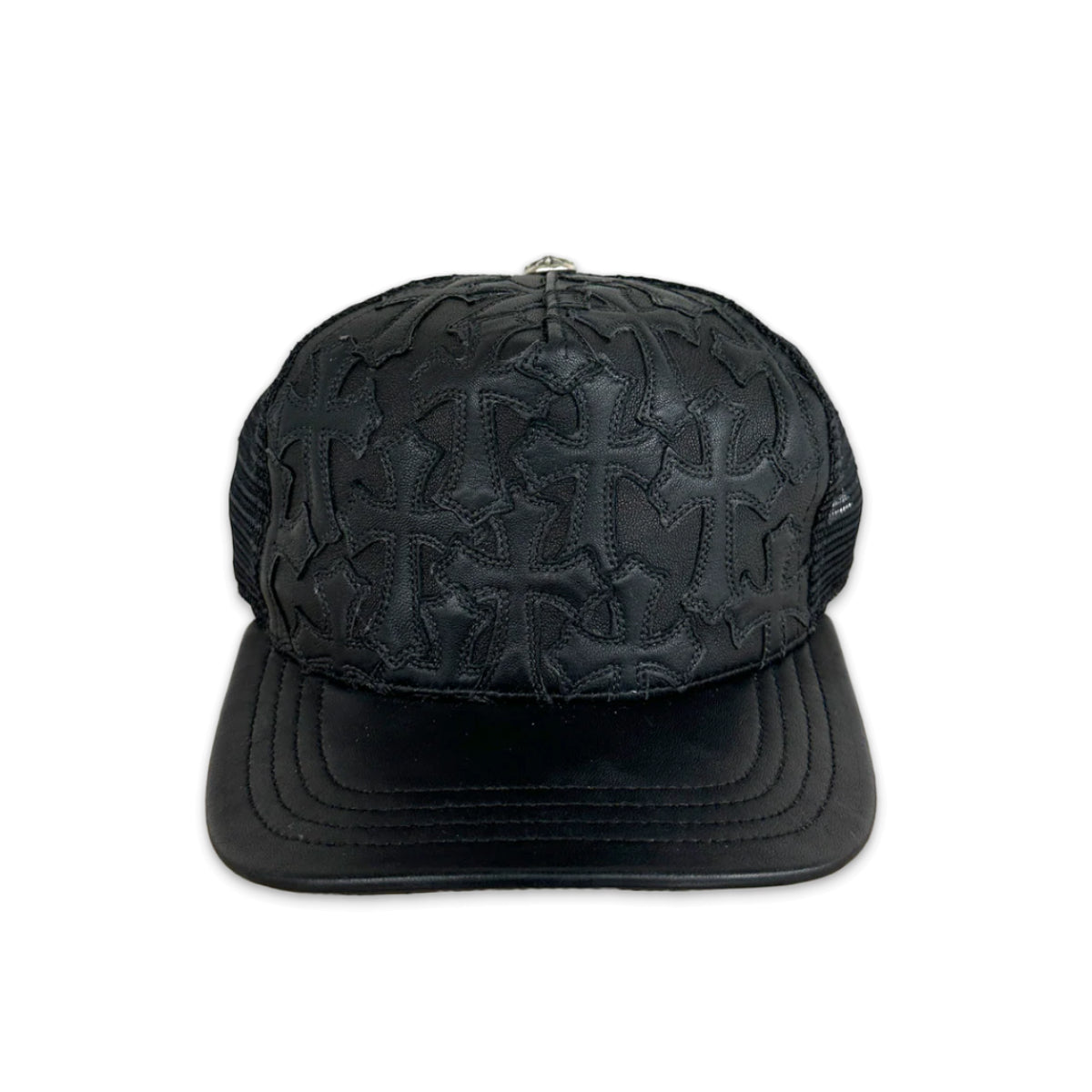 Chrome Hearts Cemetary Cross Leather Stitched Trucker Hat