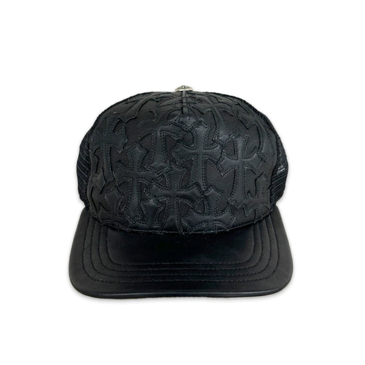 Chrome Hearts Cemetary Cross Leather Stitched Trucker Hat