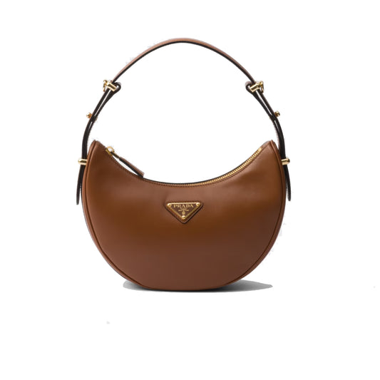 Prada Arqué Leather Shoulder Bag Cognac